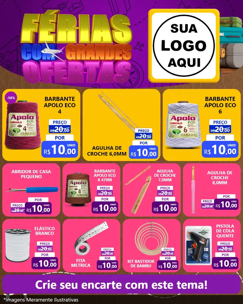 Modelo de Rede Social para Feed Instagram com o tema Férias com Grandes Ofertas para Armarinho e Aviamentos