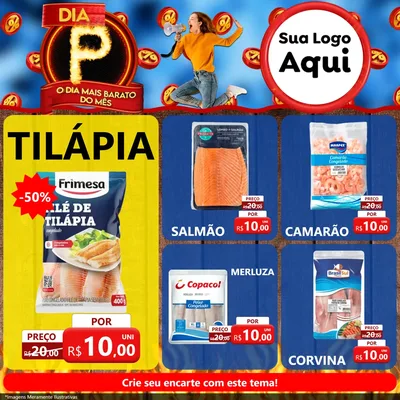 Modelo de Rede Social para Feed Facebook com o tema Dia P - O Dia Mais Barato Do Mês para Peixaria