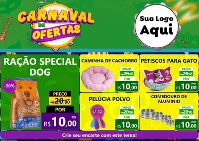 Modelo de Encarte para Encarte A4 Horizontal com o tema Carnaval de Ofertas para Pet Shop