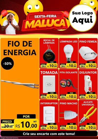Modelo de Encarte para Encarte A4 Vertical com o tema Sexta-feira Maluca para Materiais Elétricos