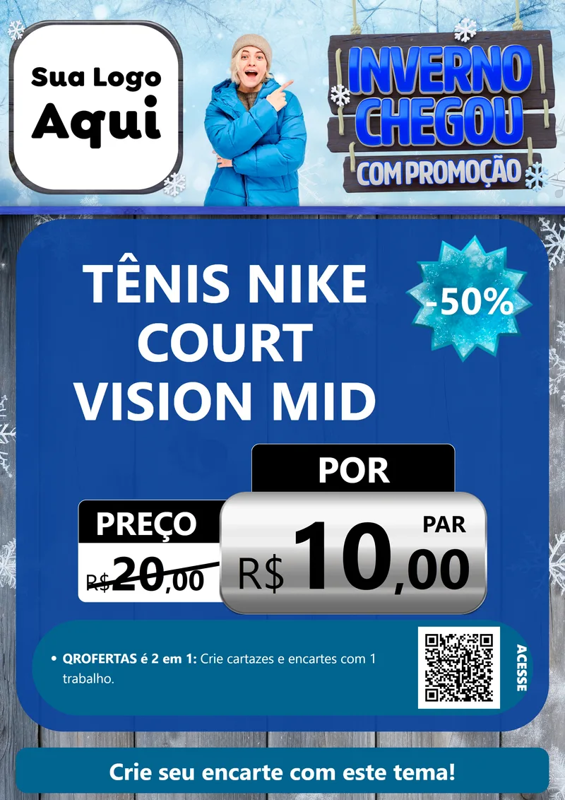 Modelo de Cartaz para Cartaz A4 Vertical com o tema Inverno Chegou Com Promoção para Calçados