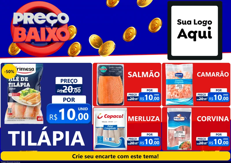 Modelo de Encarte para Encarte A4 Horizontal com o tema Preço Baixo para Peixaria