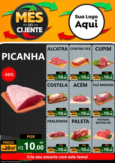 Modelo de Encarte para Encarte A4 Vertical com o tema Mês do Cliente para Açougue