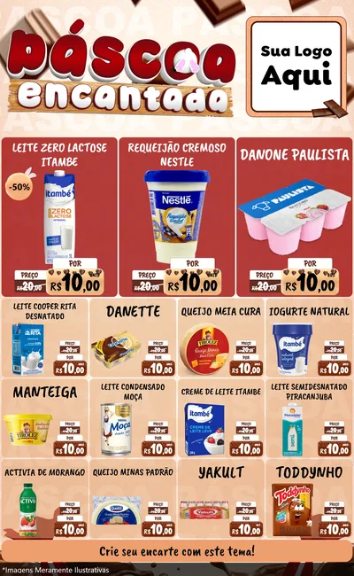 Modelo de Encarte para Encarte Grande com o tema Páscoa Encantada para Frios e Laticínios