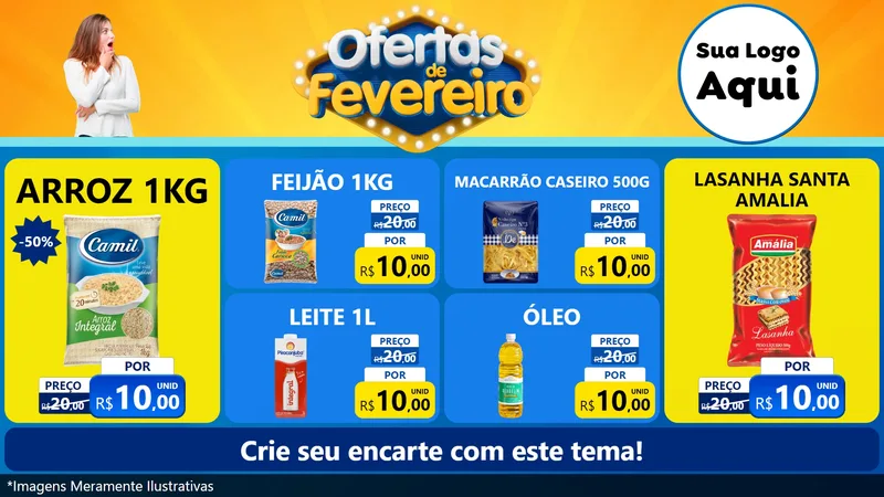 Modelo de TV para TV Horizontal com o tema Ofertas de Fevereiro para Supermercado