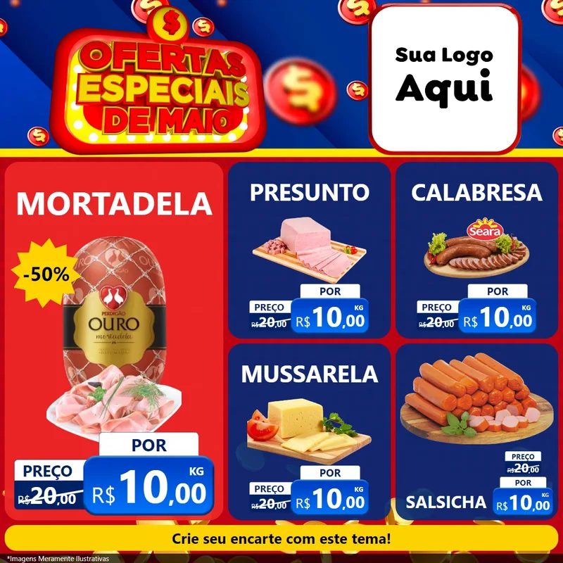 Modelo de Rede Social para Feed Facebook com o tema Ofertas Especiais de Maio para Frios e Laticínios