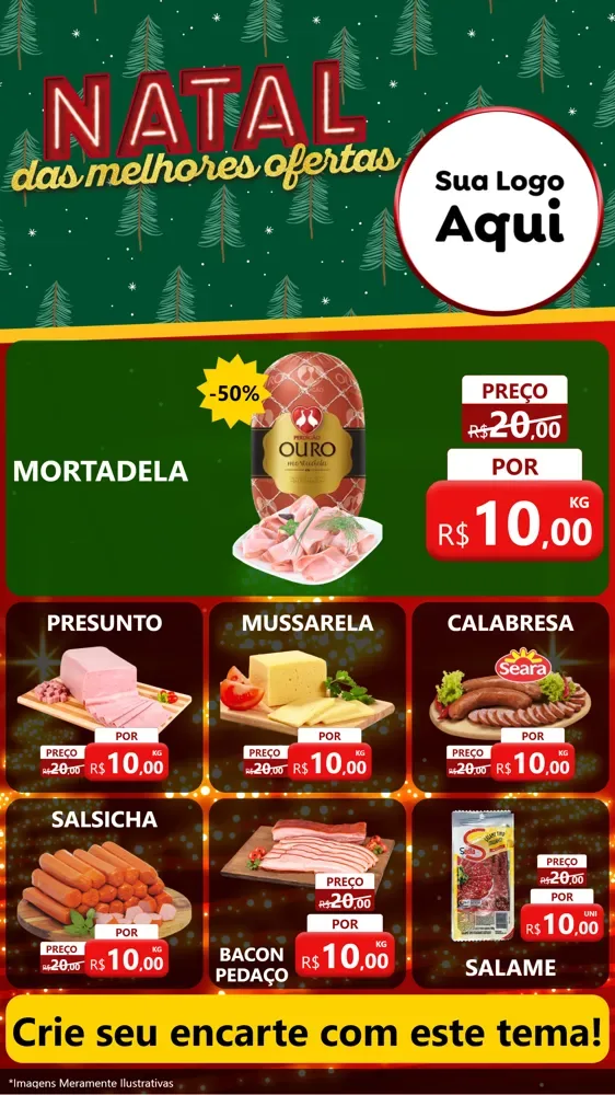 Modelo de Rede Social para Stories com o tema Natal das Melhores Ofertas para Frios e Laticínios