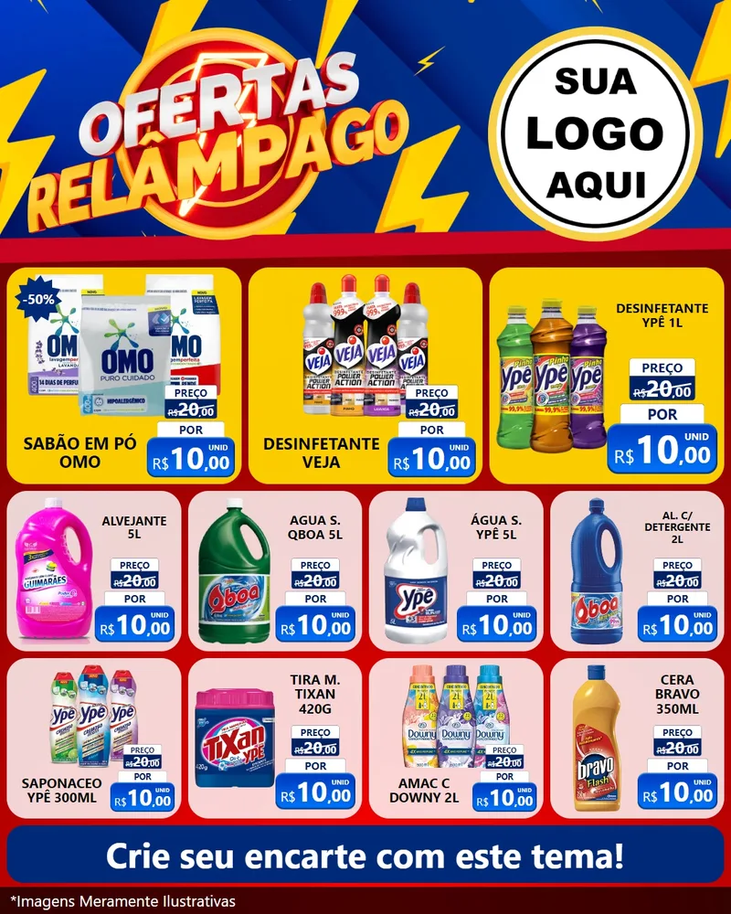 Modelo de Rede Social para Feed Instagram com o tema Ofertas Relâmpago para Produtos de Limpeza