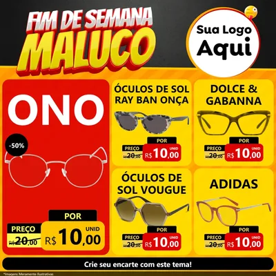 Modelo de Rede Social para Feed Facebook com o tema Final de Semana Maluco para Óticas