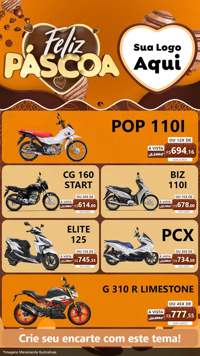 Modelo de TV para TV Vertical com o tema Feliz Páscoa para Concessionaria de Motos