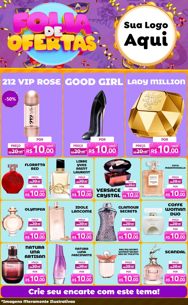 Modelo de Encarte para Encarte Grande com o tema Folia de Ofertas para Perfumes