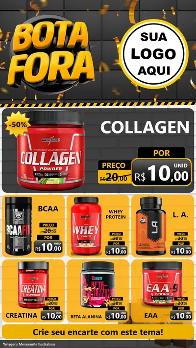 Modelo de Rede Social para Stories com o tema Bota Fora para Suplementos alimentares