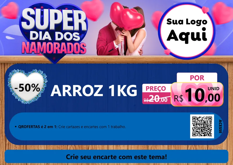 Modelo de Cartaz para Cartaz A4 Horizontal com o tema Super Dia dos Namorados para Supermercado