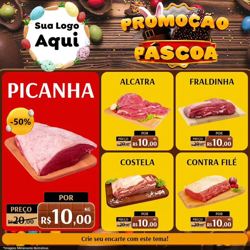 Modelo de Rede Social para Feed Facebook com o tema Promoção Páscoa para Açougue