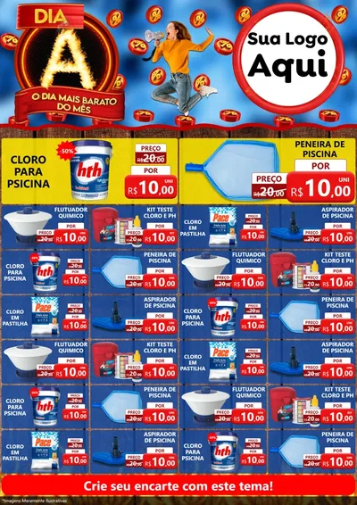 Modelo de Encarte para Encarte A4 Vertical com o tema Dia A - O Dia Mais Barato Do Mês para Produtos para Piscina