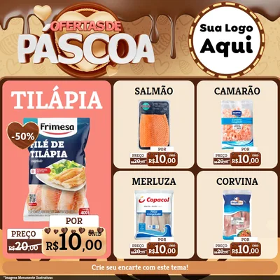 Modelo de Rede Social para Feed Facebook com o tema Ofertas de Páscoa para Peixaria