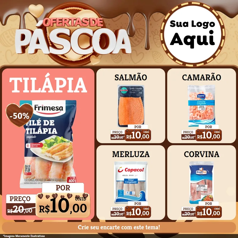 Modelo de Rede Social para Feed Facebook com o tema Ofertas de Páscoa para Peixaria