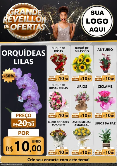 Modelo de Encarte para Encarte A4 Vertical com o tema Grande Réveillon de Ofertas para Floricultura e jardim