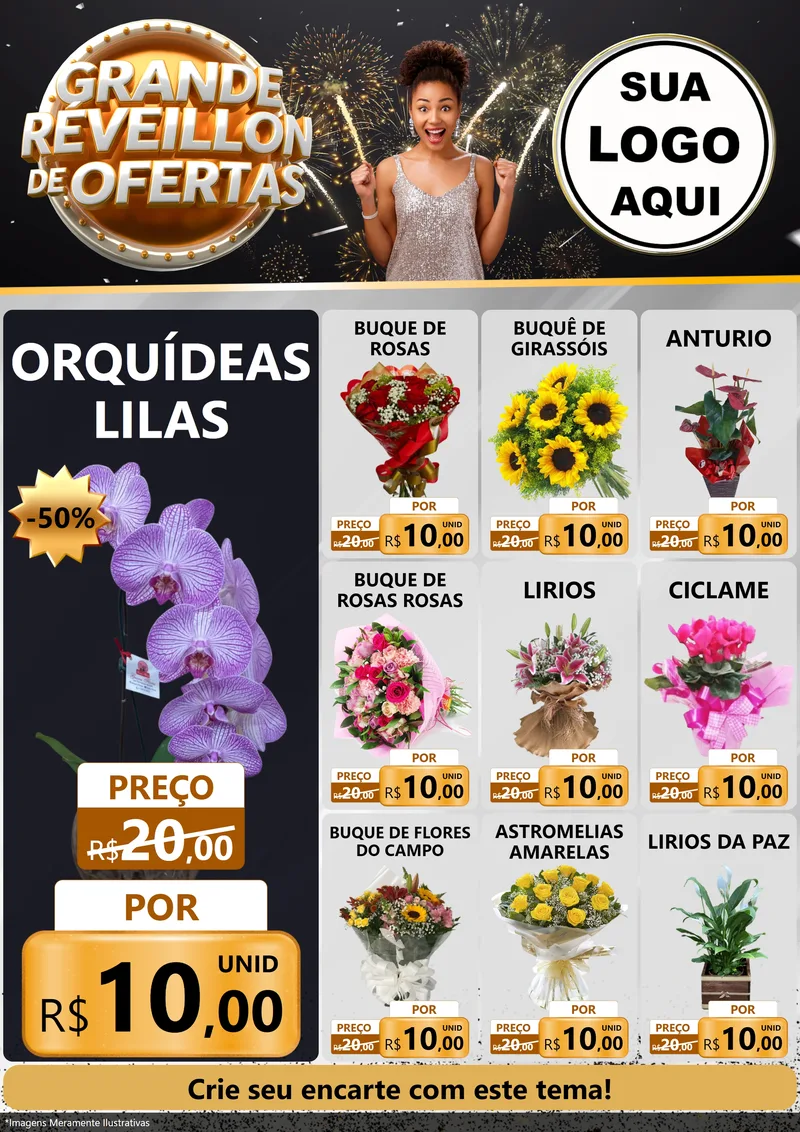 Modelo de Encarte para Encarte A4 Vertical com o tema Grande Réveillon de Ofertas para Floricultura e jardim