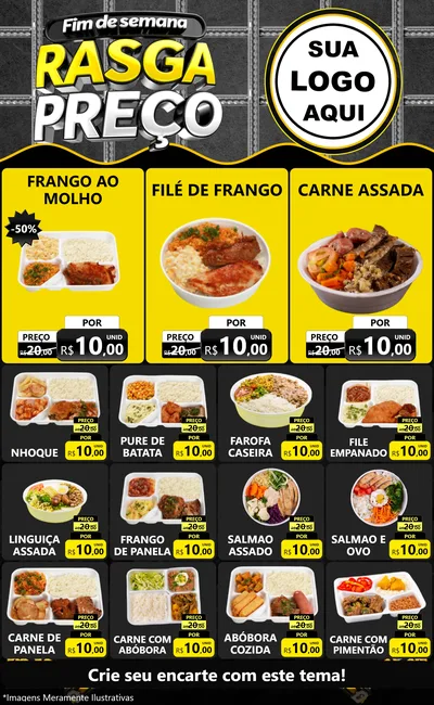 Modelo de Encarte para Encarte Grande com o tema Fim de Semana Rasga Preço para Restaurante