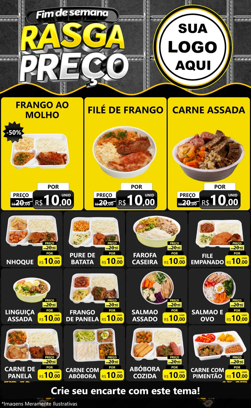 Modelo de Encarte para Encarte Grande com o tema Fim de Semana Rasga Preço para Restaurante