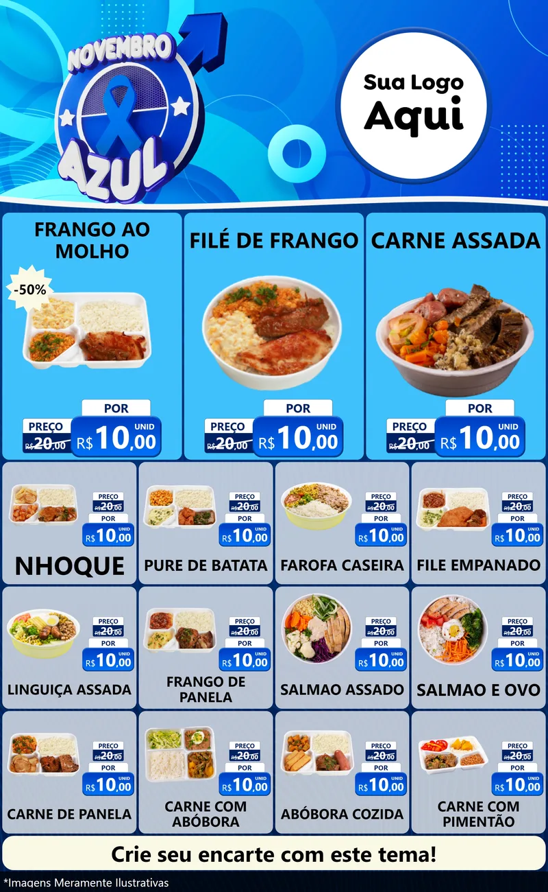 Modelo de Encarte para Encarte Grande com o tema Novembro Azul para Restaurante