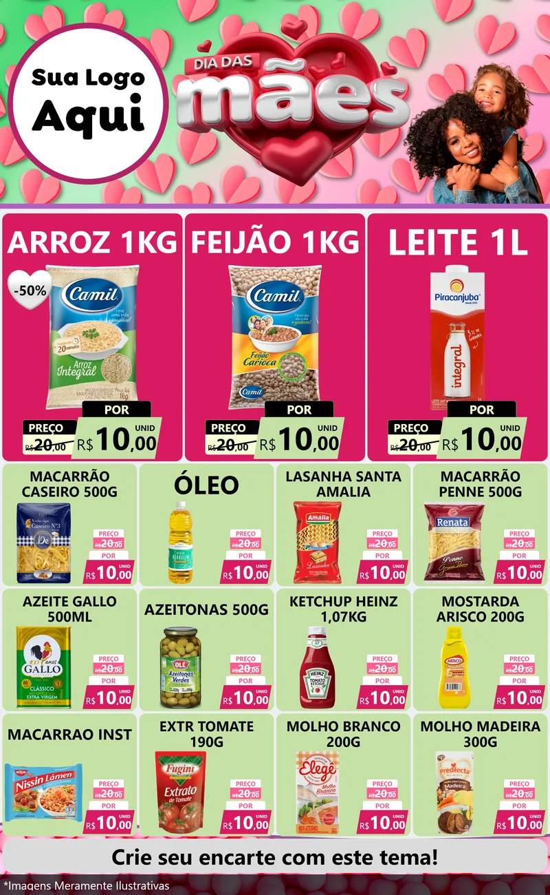 Modelo de Encarte para Encarte Grande com o tema Dia das Mães para Supermercado