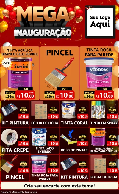 Modelo de Encarte para Encarte Grande com o tema Mega Inauguração para Tintas e Ferramentas