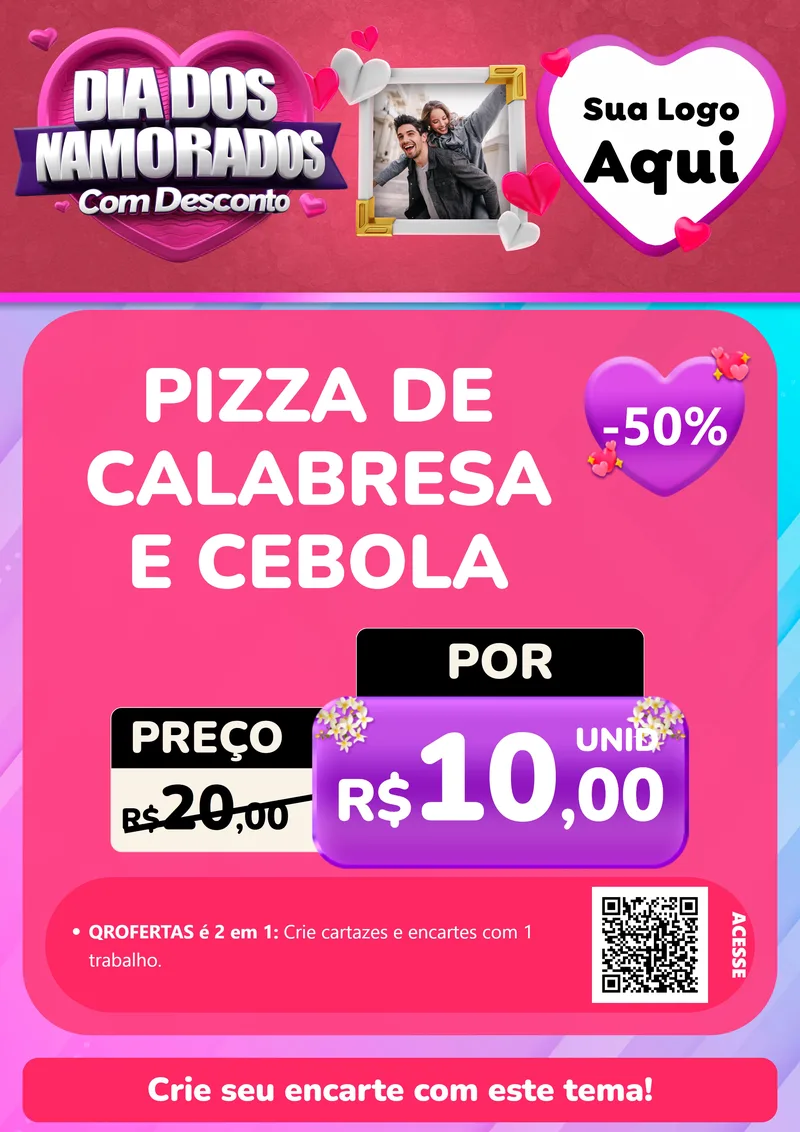 Modelo de Cartaz para Cartaz A4 Vertical com o tema Dia Dos Namorados Com Desconto para Pizzaria