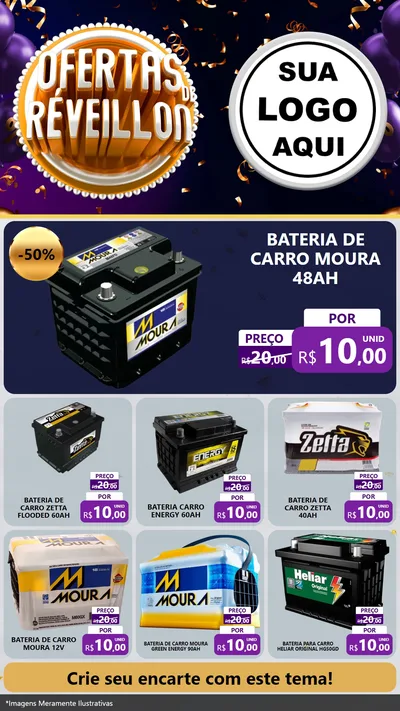 Modelo de Rede Social para Stories com o tema Ofertas de Réveillon para Baterias Elétricas