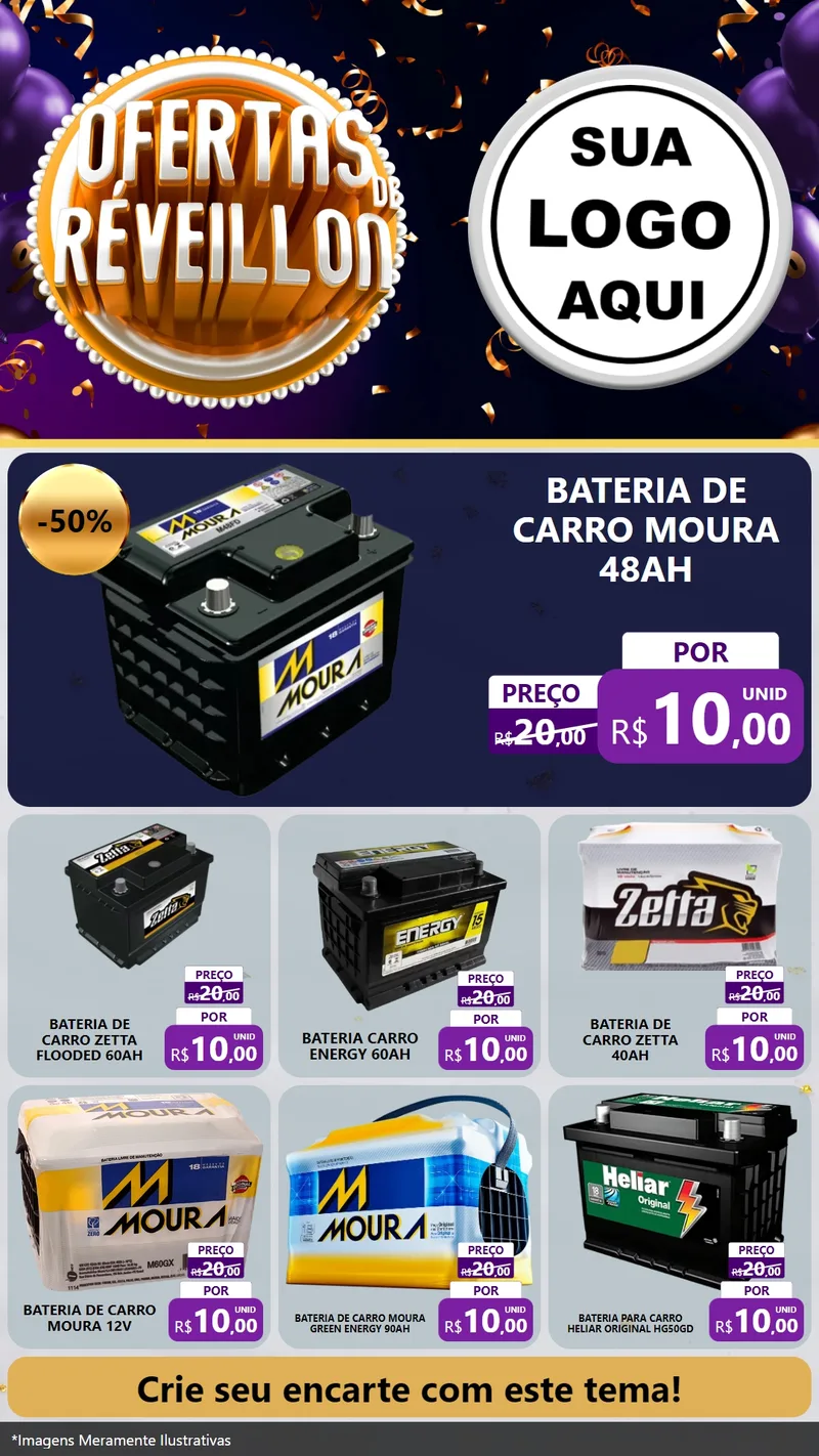 Modelo de Rede Social para Stories com o tema Ofertas de Réveillon para Baterias Elétricas