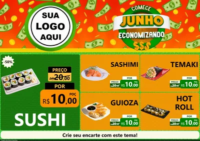 Modelo de Encarte para Encarte A4 Horizontal com o tema Comece Junho Economizando para Comida japonesa