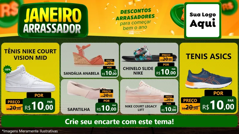 Modelo de TV para TV Horizontal com o tema Janeiro Arrasador para Calçados