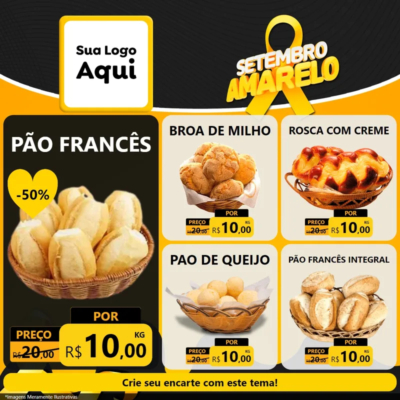 Modelo de Rede Social para Feed Facebook com o tema Setembro Amarelo para Padaria