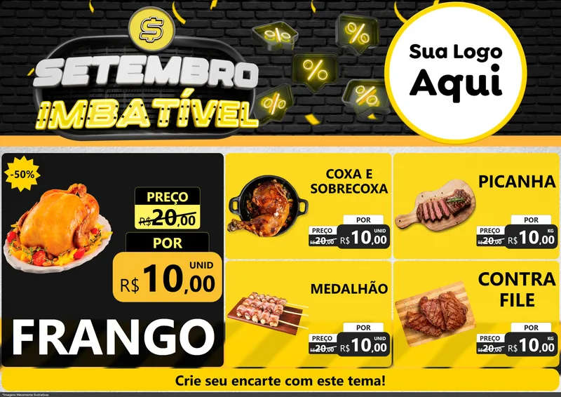 Modelo de Encarte para Encarte A4 Horizontal com o tema Setembro Imbatível para Assados