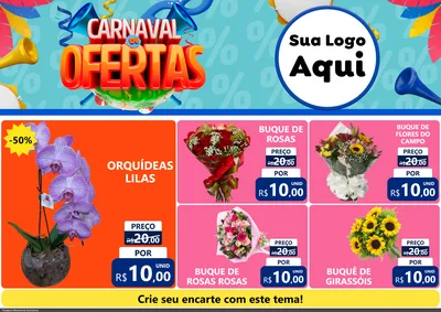 Modelo de Encarte para Encarte A4 Horizontal com o tema Carnaval de Ofertas para Floricultura e jardim