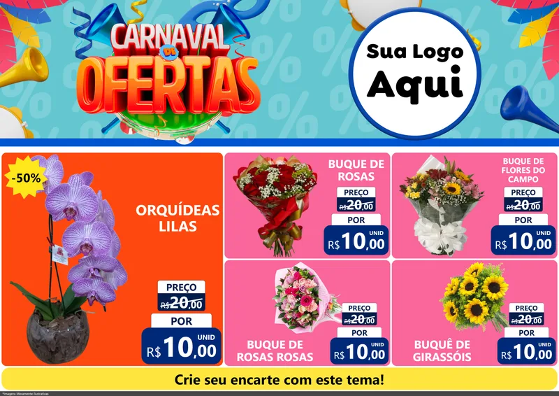Modelo de Encarte para Encarte A4 Horizontal com o tema Carnaval de Ofertas para Floricultura e jardim