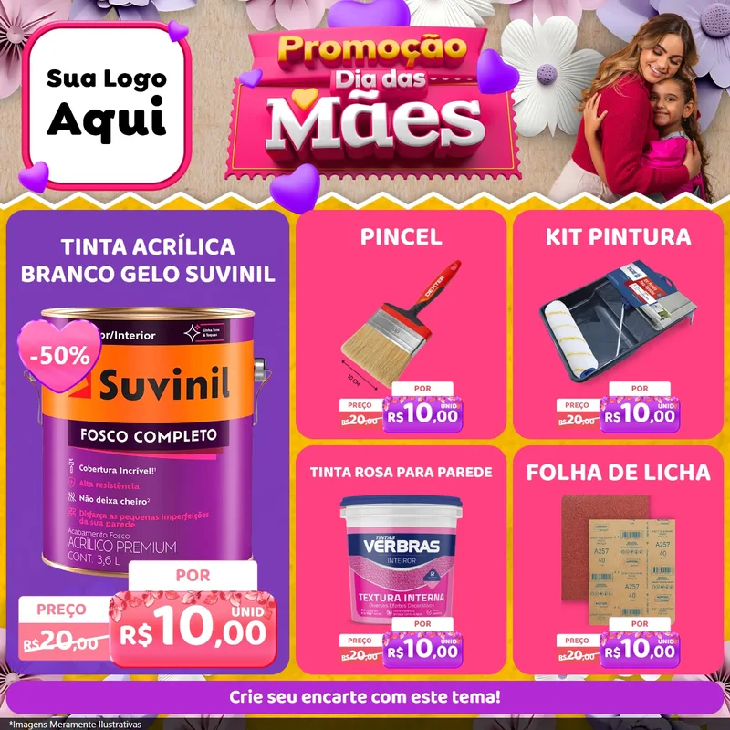 Modelo de Rede Social para Feed Facebook com o tema Promoção Dia das Mães para Tintas e Ferramentas