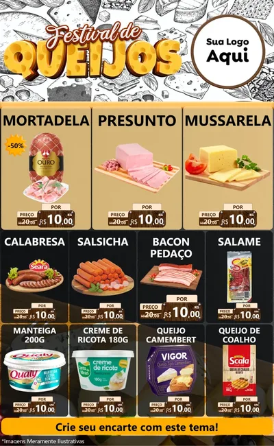 Modelo de Encarte para Encarte Grande com o tema Festival de Queijos para Frios e Laticínios