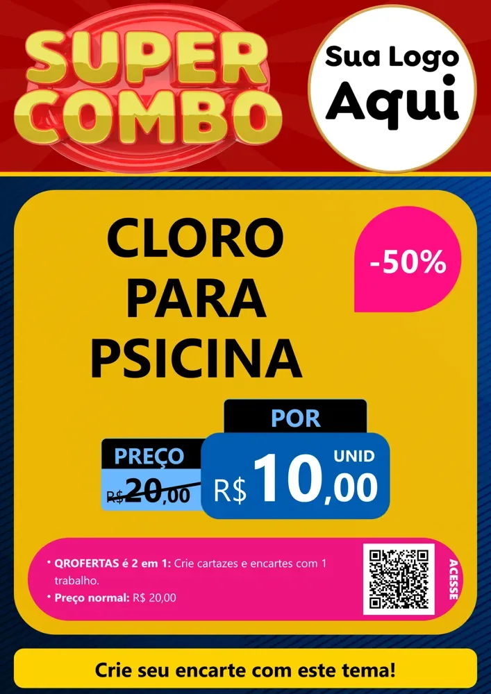 Modelo de Cartaz para Cartaz A4 Vertical com o tema Super Combo para Produtos para Piscina