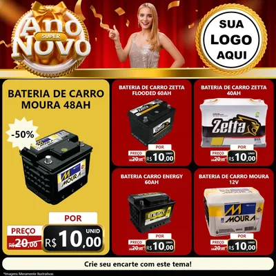 Modelo de Rede Social para Feed Facebook com o tema Super Ano Novo para Baterias Elétricas