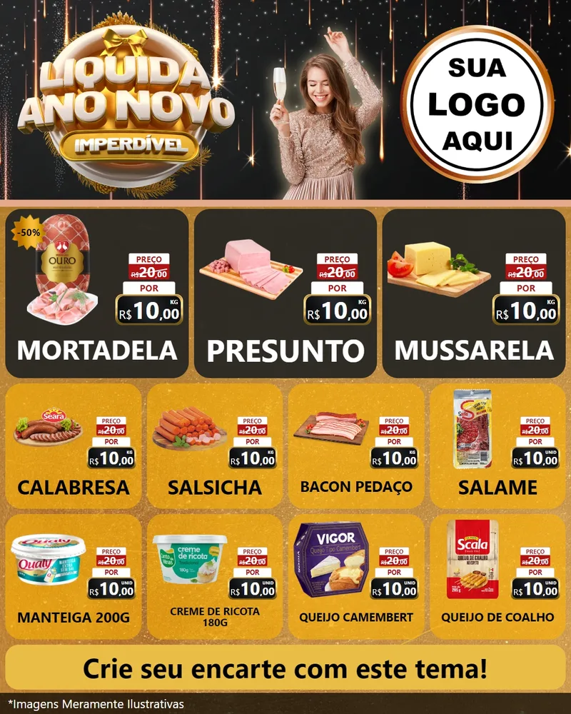 Modelo de Rede Social para Feed Instagram com o tema Liquida Ano Novo Imperdível para Frios e Laticínios