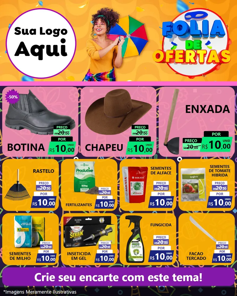Modelo de Rede Social para Feed Instagram com o tema Folia de Ofertas para Agropecuária