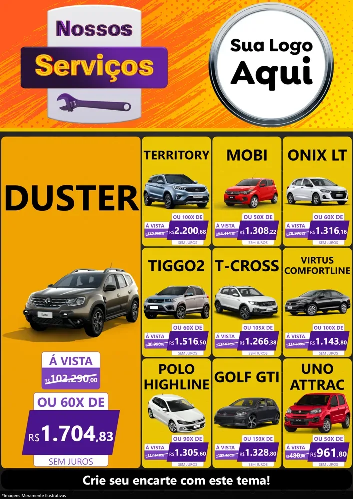 Modelo de Encarte para Encarte A4 Vertical com o tema Nossos Serviços para Concessionaria de Carros