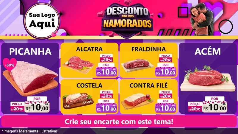 Modelo de TV para TV Horizontal com o tema Desconto Dia dos Namorados para Açougue