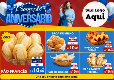 Modelo de Encarte para Encarte A4 Horizontal com o tema Promoção de Aniversário para Padaria