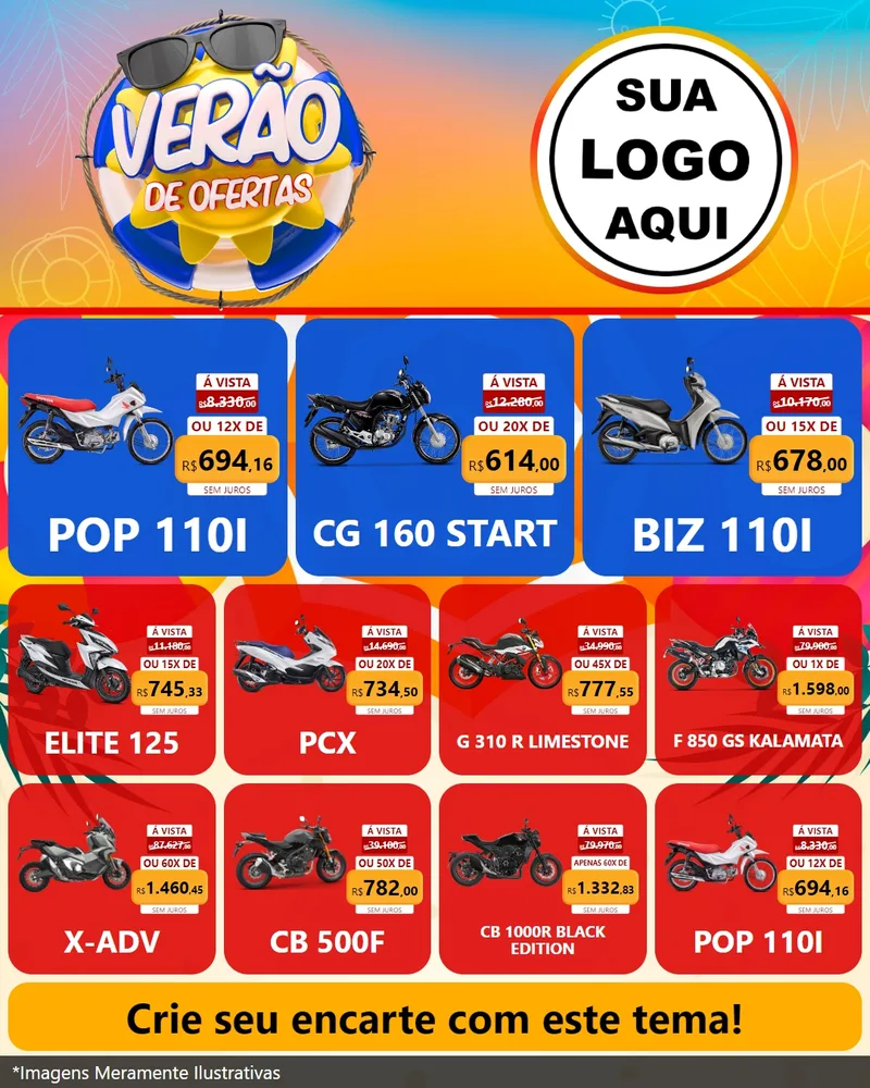 Modelo de Rede Social para Feed Instagram com o tema Verão de Ofertas para Concessionaria de Motos