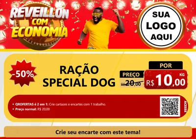 Modelo de Cartaz para Cartaz A4 Horizontal com o tema Réveillon com Economia para Pet Shop