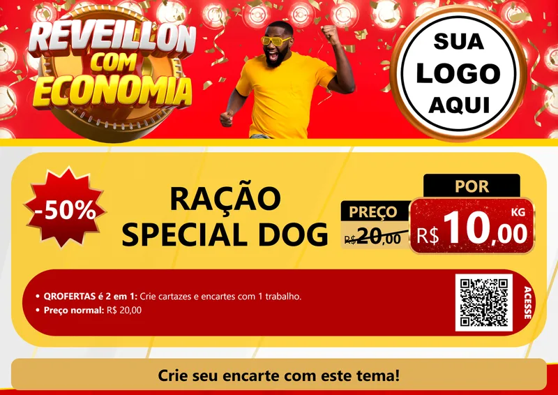 Modelo de Cartaz para Cartaz A4 Horizontal com o tema Réveillon com Economia para Pet Shop