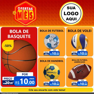 Modelo de Rede Social para Feed Facebook com o tema Ofertas do Mês para Artigos Esportivos